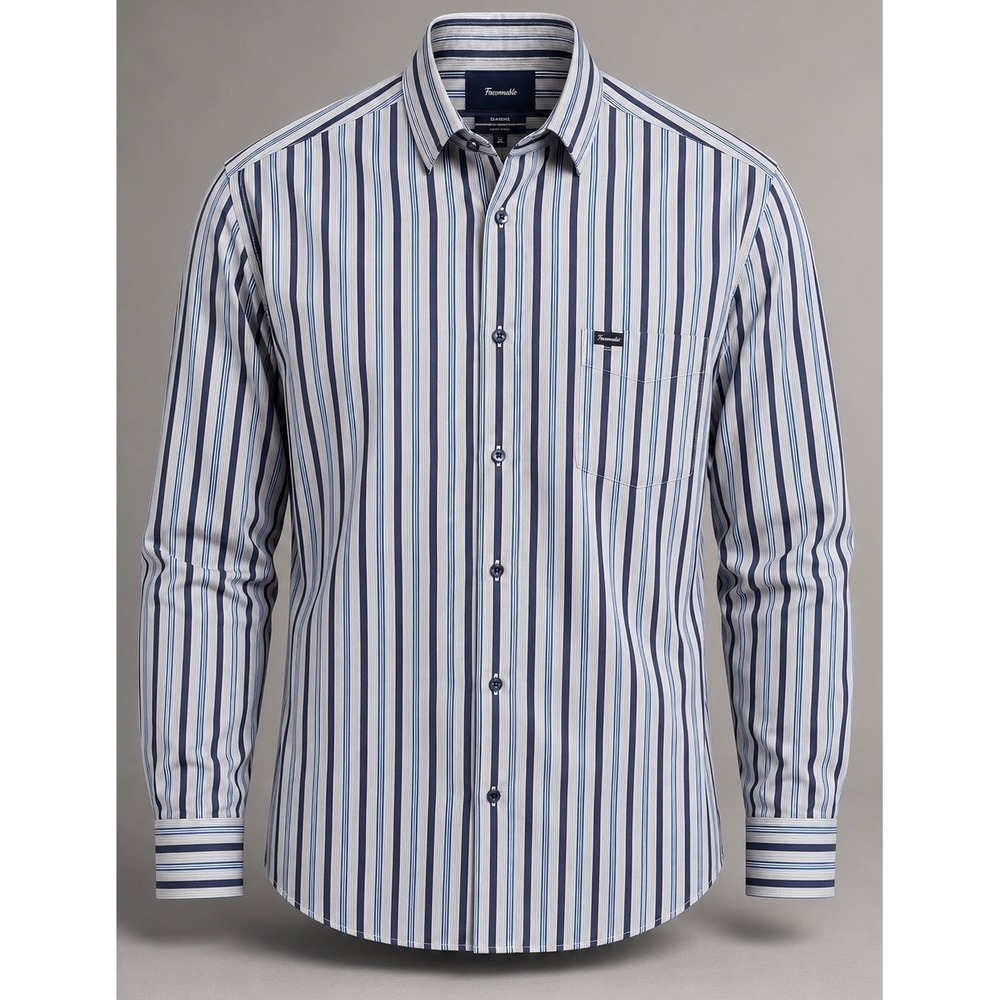 Faconnable Mens XL Button Up Shirt Classic Fit Cotton Blue Striped Deauville